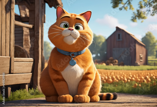Cute Cartoon Cat on Farm. G...