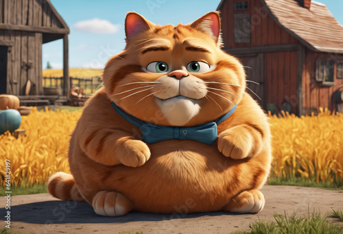 Cute Cartoon Cat on Farm. G...