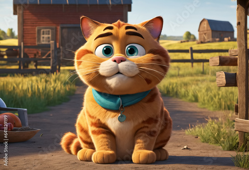 Cute Cartoon Cat on Farm. G...