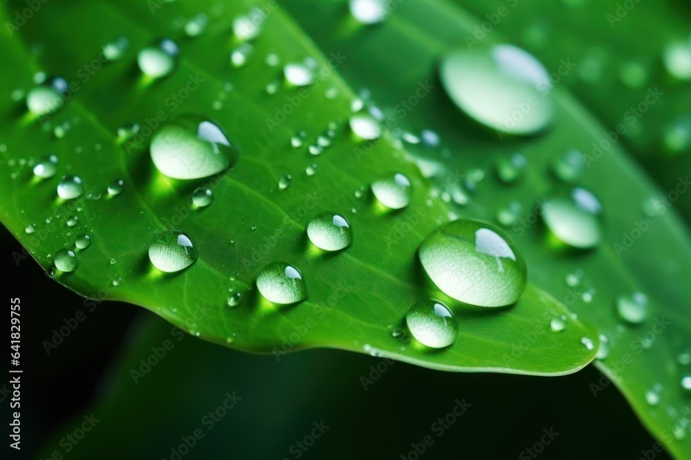 Large beautiful drops of transparent rain water on green leaves Large beautiful drops of transparent rain water on green leaves