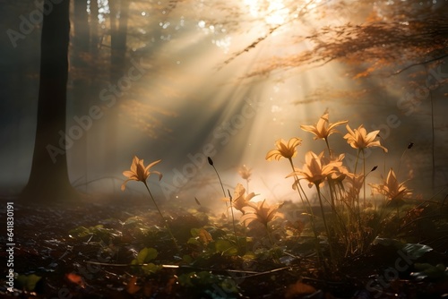 Sonnenlicht scheint auf eine Blume im Wald
