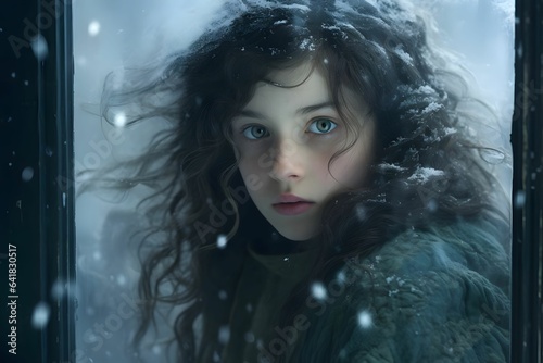 Stille Schönheit eines schneebedeckten Mädchens