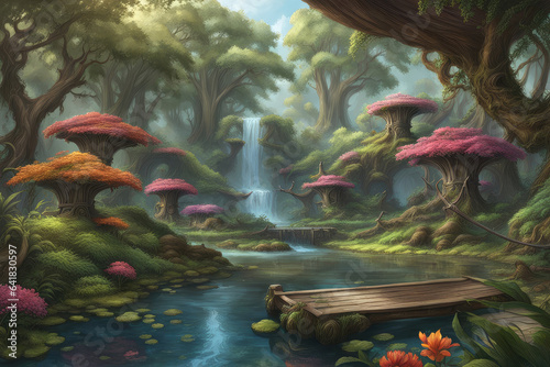 Fantasy concept game background stunning forest landscape environment in realistic display © Supriyanto