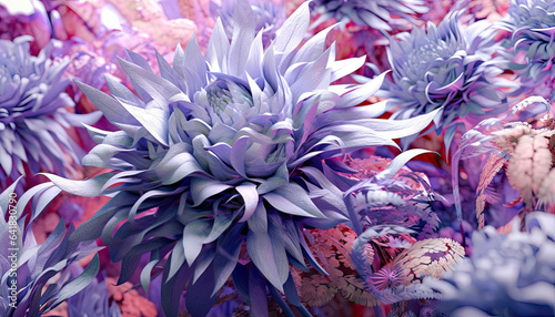 A Dreamlike Garden of Purple Flowers Dreamy Conceptual Botanical Flower Art  3D Rendering