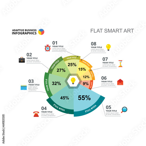 Round chart with percentage statistics vector illustration. Cartoon drawing of business infographic for brochure or research. Analytics, finances concept for report or presentation slide