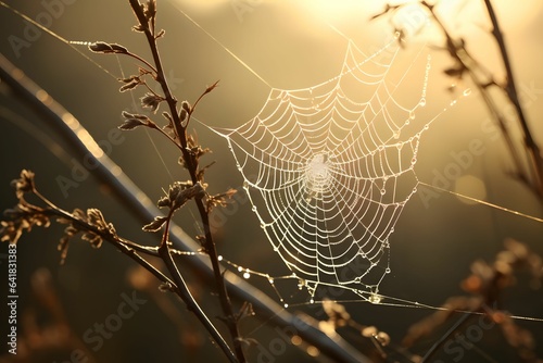 Eine Spinne krabbelt auf einem kunstvollen Netz aus Seidenfäden