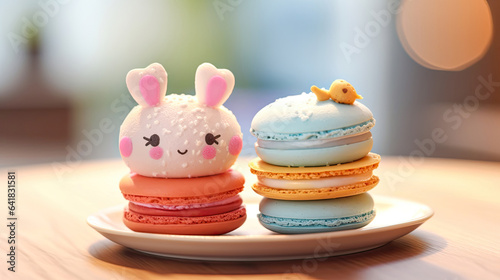 Colorful Macarons  on  Table