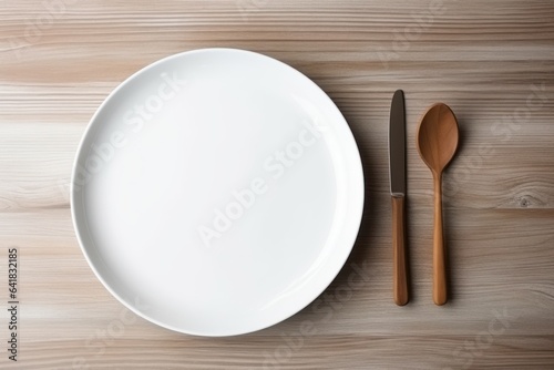 White plate and fork with knife, top view