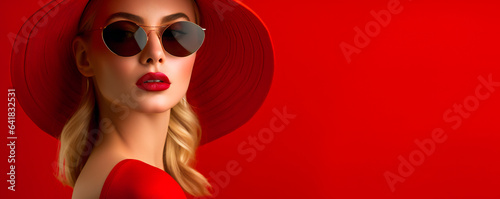 Glamorous Lady on a Red Fashionable Setting
