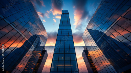 Glass-Encased Skyscrapers Framed by Azure Sky