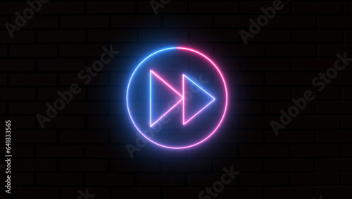 Neon sound fast forward arrow button symbol icon. Music arrow button symbol. neon arrow sign