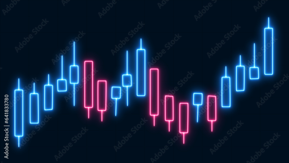 Stock market trading graph and candlestick chart. Business candlestick graph chart of stock market investment trading on a blue grid background design. Bullish point, Trend of graph