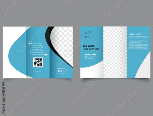 Blue corporate trifold brochure. Tri-Fold Brochure. Vector.