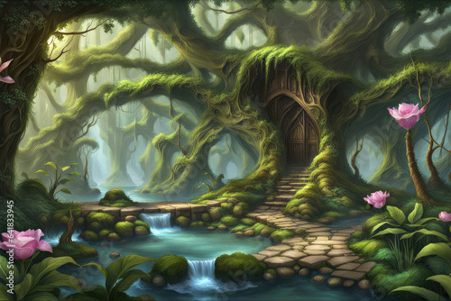 Fantasy concept game background stunning forest landscape environment in realistic display