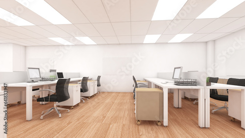 Office space for employees to work and corridor Work area decorated in loft style 3d rendering