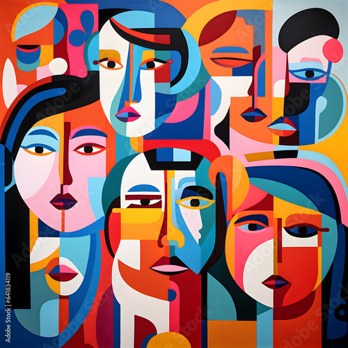 Serene Faces and Colorful People in Bold Graphic Patterns: Social Media Art by Generative AI
