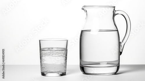 Jug and glass with water isolated on white table