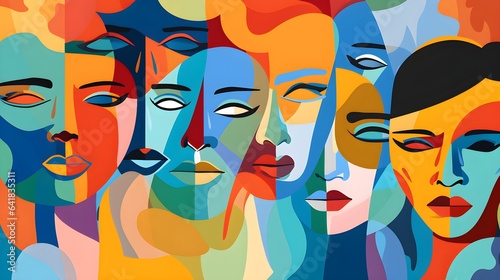 Serene Faces Amidst Bold, Colorful Patterns – Social Media Trendy Art (AI Created)