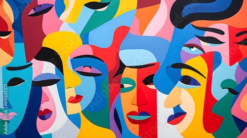 Vivid and Modern Art of Serene Faces in Graphic Patterns – Social Media Ready (AI Produced)
