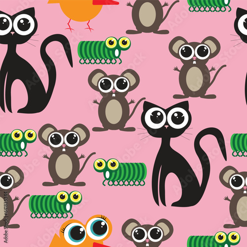cute childish design with animals and caterpillar with huge eyes