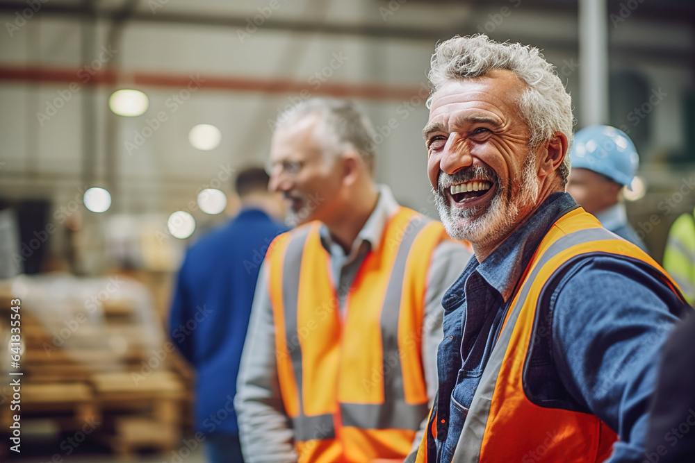 Happy builder wearing a helmet and reflective vest. Happy builder wearing a helmet and reflective vest.