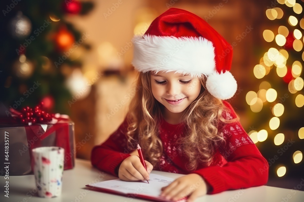 Little girl writing letter to santa at christmas Little girl writing letter to santa at christmas
