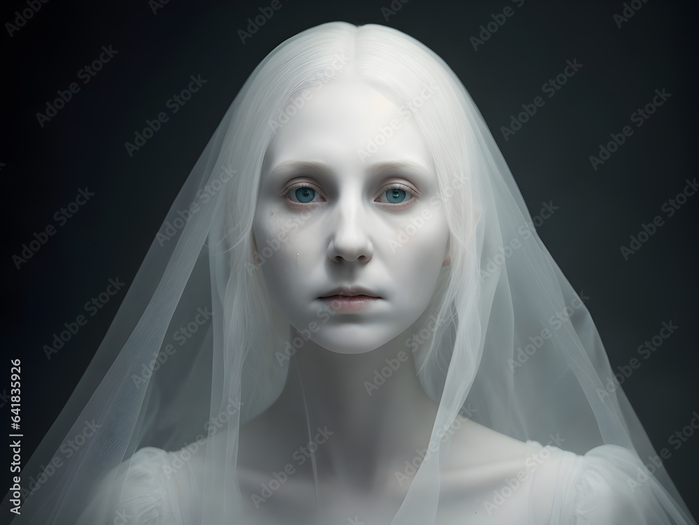 portrait of a white witch in a white veil