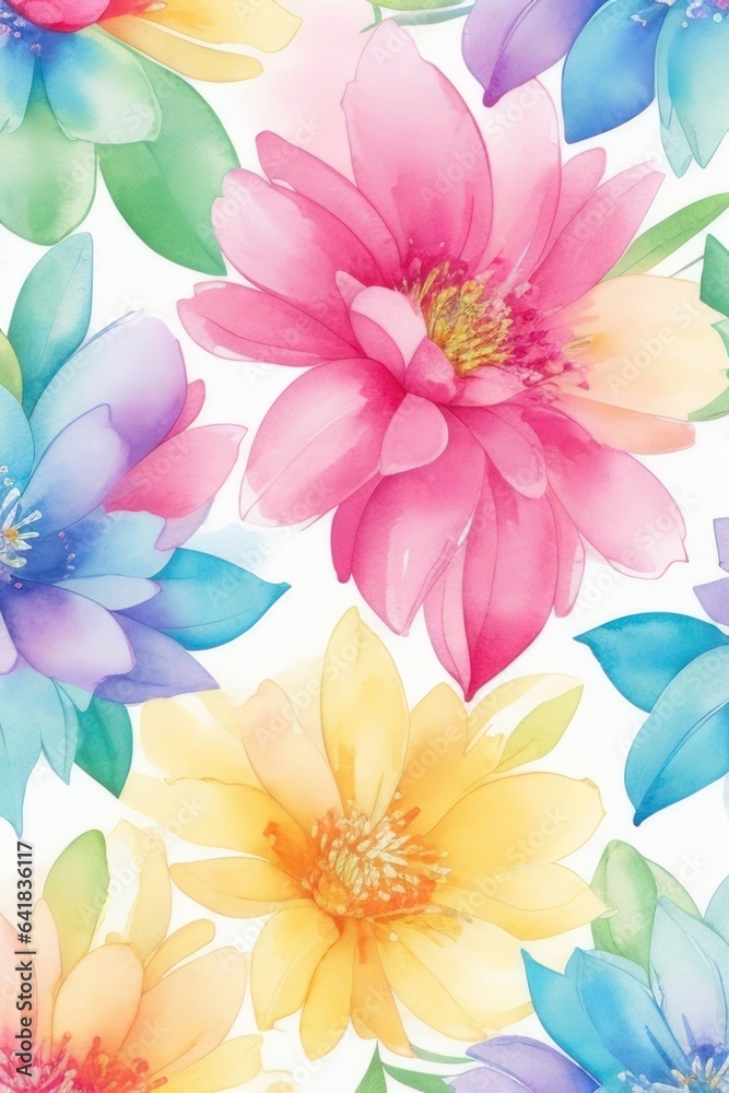 Fototapeta premium watercolor illustration Various colorful flowers for background.generative AI