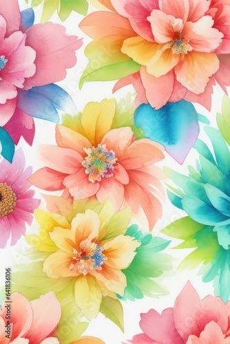 watercolor illustration Various colorful flowers for background.generative AI