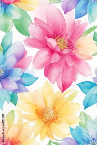 watercolor illustration Various colorful flowers for background.generative AI © 2D_Jungle
