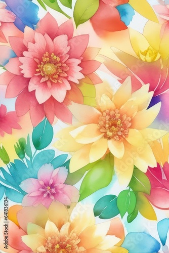 watercolor illustration Various colorful flowers for background.generative AI