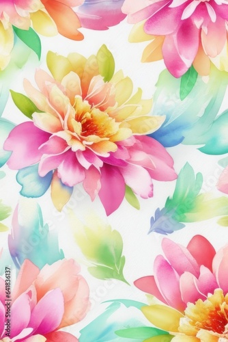 watercolor illustration Various colorful flowers for background.generative AI