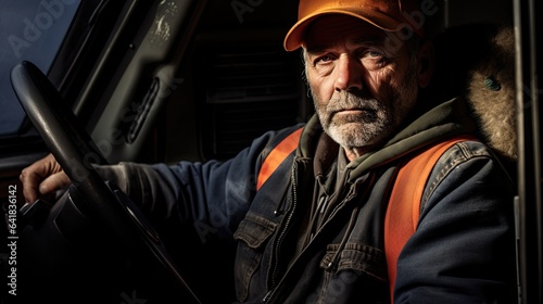 Portrait, a man truck driver with a serious and tired face. © MiguelAngel