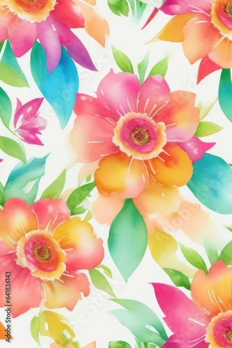 watercolor illustration Various colorful flowers for background.generative AI