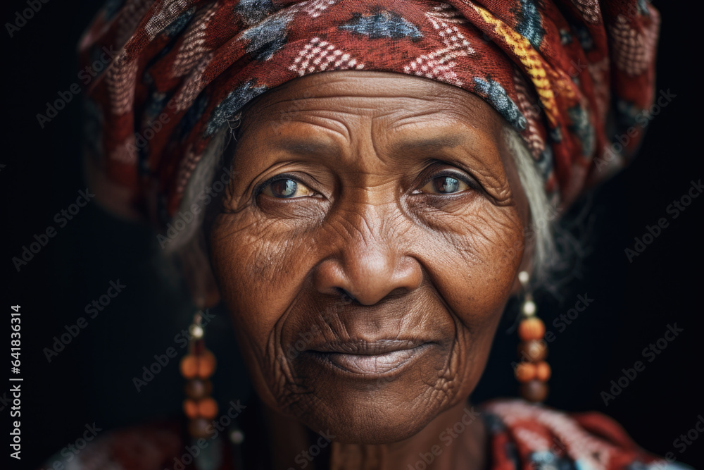 Close-up ethnic portrait of senior woman.