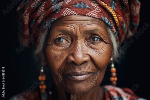 Close-up ethnic portrait of senior woman.