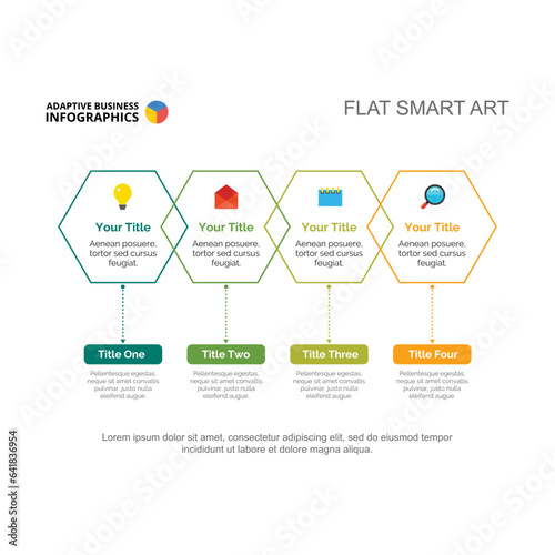Hexagon shapes with planning steps vector illustration. Cartoon drawing of business infographic for advertisement or research. Management, development concept for report or presentation slide