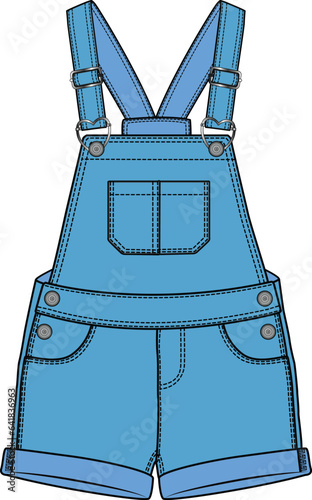 KIDS UNISEX WEAR DENIM JEANS DUNGAREE PINAFORE DRESS JUMPSUIT VECTOR ILLUSTRATION