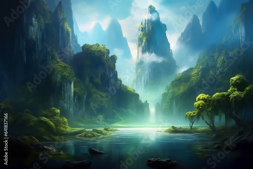 Fantasy unreal planet landscape. illustration of fantastic world