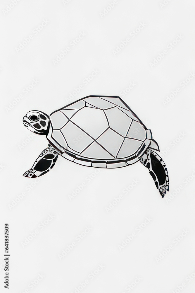 Fototapeta premium Illustration, line logo design, little turtle, isolated background.Generative AI