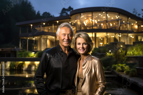Wallpaper Mural Portrait of a happy couple of billionaires outside their new mansion. Torontodigital.ca
