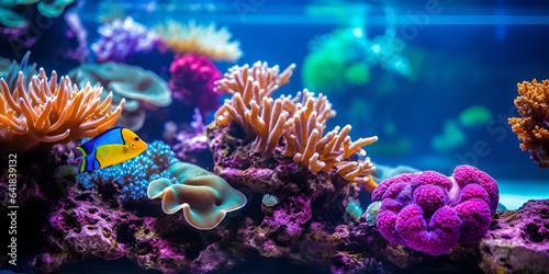 Coral reef aquarium tank scenic moment Generative AI