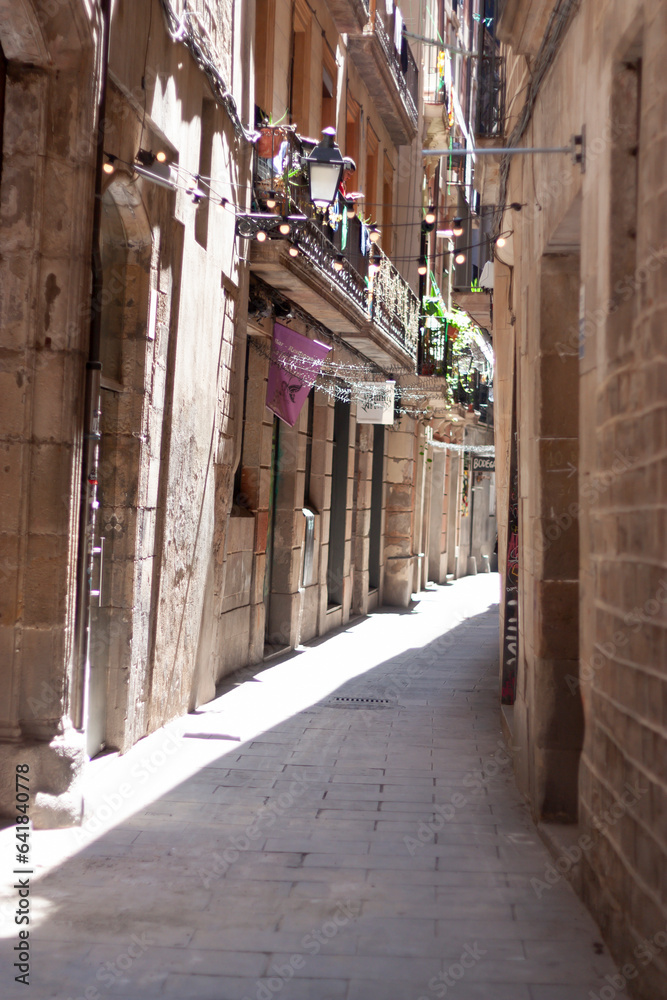 Street in the gothic quarter of Barcelona without people