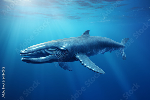 potrait of blue whale in sea
