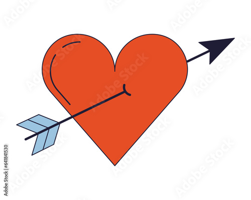 Heart pierced by arrow flat line color isolated vector object. Cupid arrow. Love and passion. Editable clip art image on white background. Simple outline cartoon spot illustration for web design