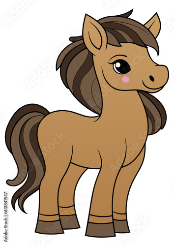 Cute brown cartoon horse vector illustration for children