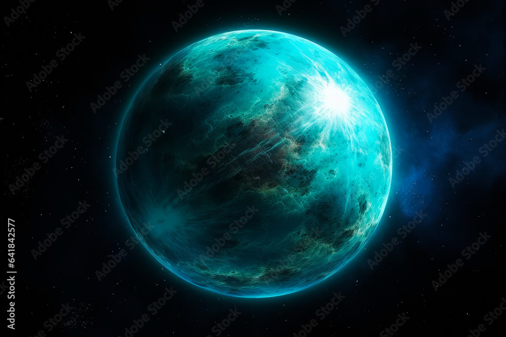 Blue exoplanet in space. Generative AI