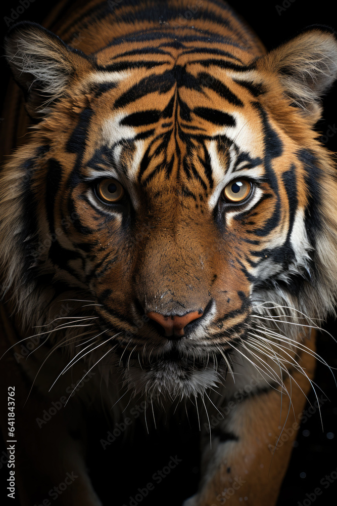closeup of a tiger on black background, portrait photo.generative ai closeup of a tiger on black background, portrait photo.generative ai