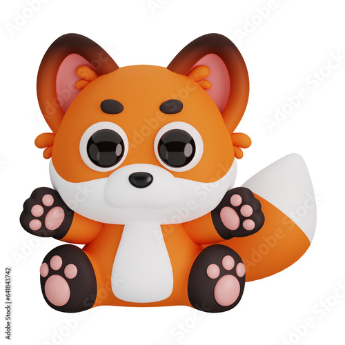 Fototapeta Naklejka Na Ścianę i Meble -  Cute Sitting Red Fox Isolated. Animals Cartoon Style Icon Concept. 3D Render Illustration