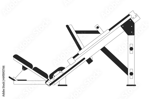 Leg press machine flat monochrome isolated vector object. Gym equipment. Bodybuilder legs. Editable black and white line art drawing. Simple outline spot illustration for web graphic design